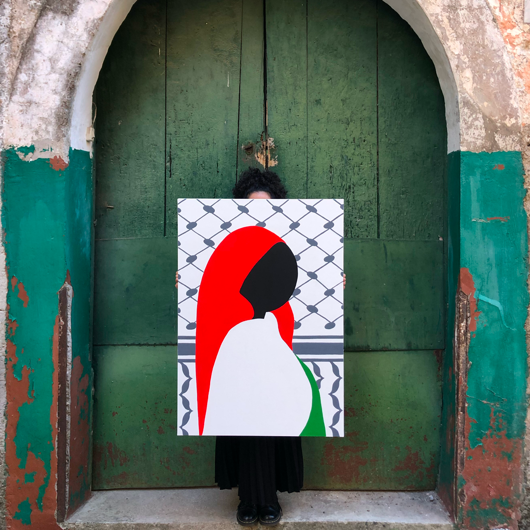 Dipinto su Tela in Acrilico con Pennelli - Ritratto Palestinese - A Sostegno di SOS Gaza