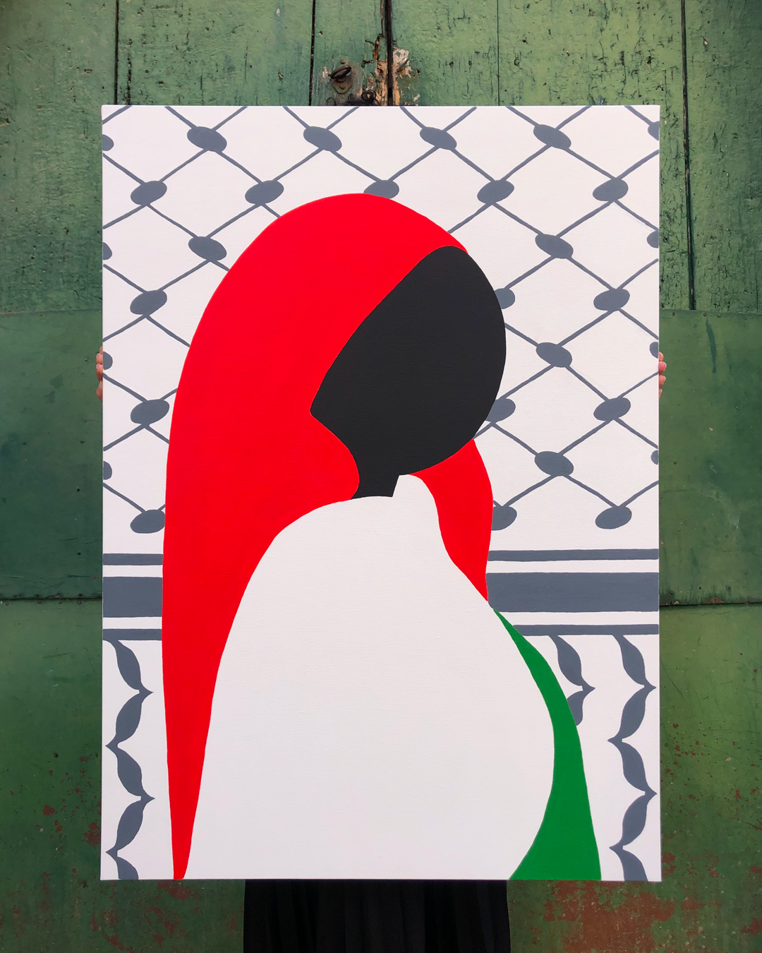 Dipinto su Tela in Acrilico con Pennelli - Ritratto Palestinese - A Sostegno di SOS Gaza